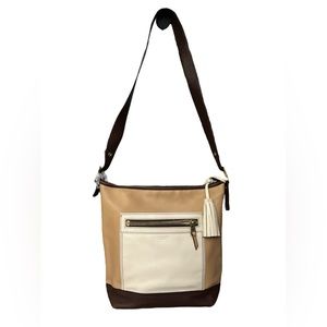 COACH Cream/Tan/Brown Leather Crossbody Bag Purse 👜